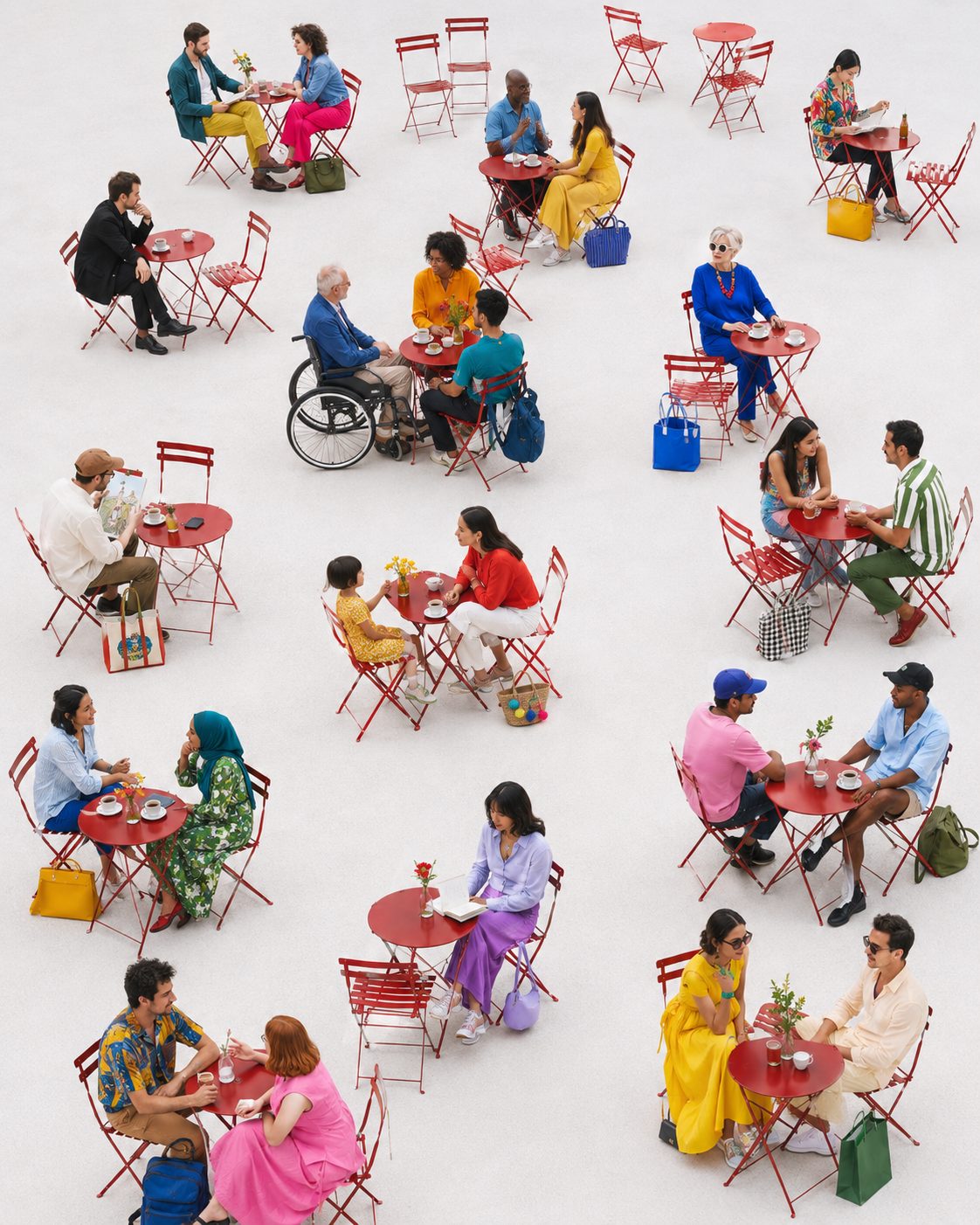 People at bistro tables in conversation